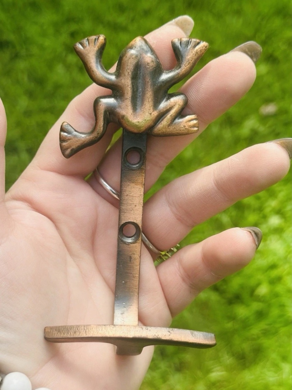 Vintage Cast Iron Frog Wall Hooks Set of 2 Frog Wall Hanging Hooks Copper Toned